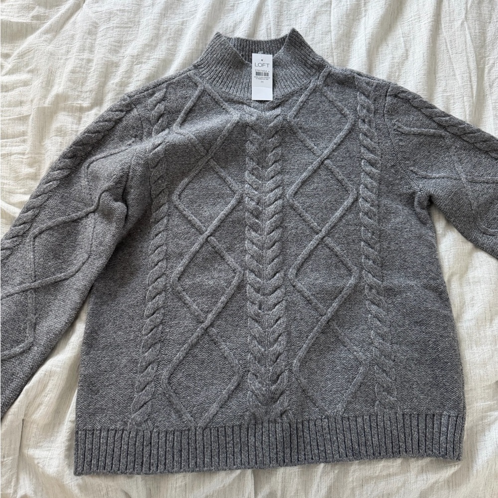 LOFT Charcoal Cable Knit Pullover